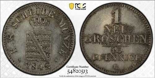 1842-G ザクセン グロッシェン PCGS MS65