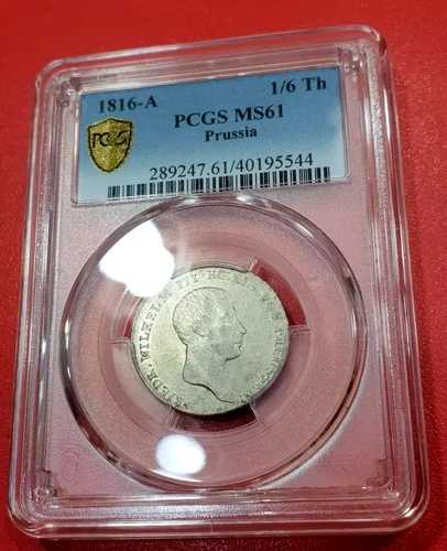 PCGS プロイセン 1/6 ターラー MS 61 1816 銀貨 ドイツ ドイツ国貨 肖像画なし 56,760円