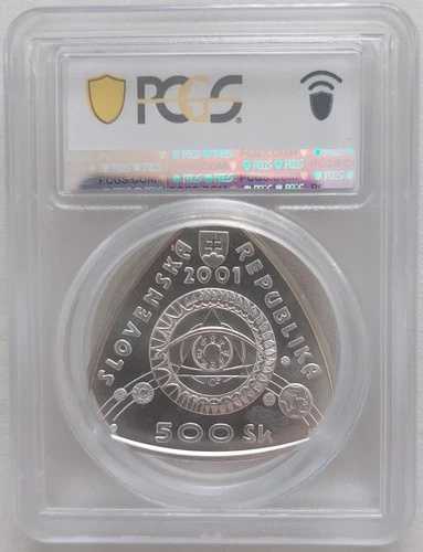 スロバキア 銀貨 三角形 500コルナ UNC コイン 2001 KM#57 ミレニアム PCGS MS67