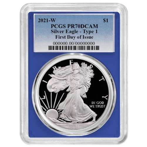 2021-W プルーフ $1 タイプ1 アメリカンシルバーイーグル PCGS PR70DCAM FDOI ブルーラベル ブルー