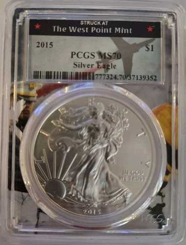 2015年 シルバーイーグル PCGS MS70 ウェストポイント造幣局発行 カデットコア 1オンス $1