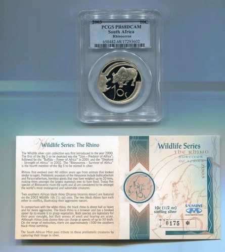 PCGS PR68DCAM 南アフリカ 2003年 10セント シルバー サイコイン 限定鋳造