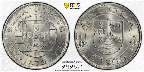 アンゴラ 1972 20 Esc.、PCGS MS65 KM-80