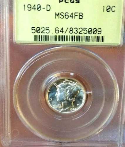 マーキュリーダイム 1940 D PCGS MS 64 FB オールドグリーンホルダー アンダーグレードモンスター