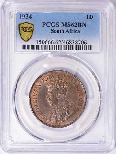 南アフリカ 1934年 ペニー KM-14.3 PCGS MS-62 BN