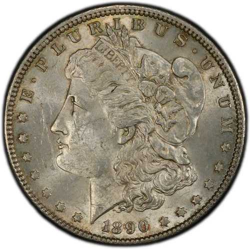 1890年 モルガン銀貨 MS62 非常に明るいピーチ色のトーン