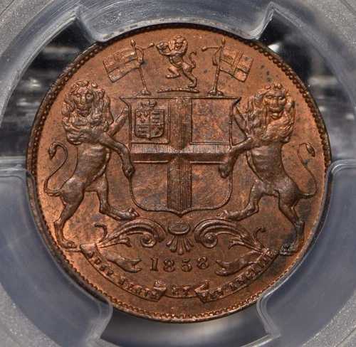 イギリス領インド 1858年 1/4 アンナ ライオン 動物 PCGS MS64+RB SW-3.78 PC0710 コンバイン船 56,760円