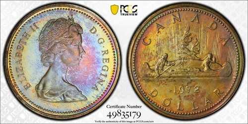 C276 きれいな色調の 1972 年カナダ PCGS SP67 Voyageur Ag 銀貨ドル。