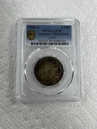 1939-A 5 ライヒスマルク ヒンデンブルク J-367 第三帝国 銀貨 ドイツ 5 Mk PCGS AU55