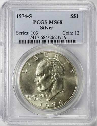 1974-S アイゼンハワー シルバー ダラー PCGS MS68 $1 40% シルバー BU 未使用