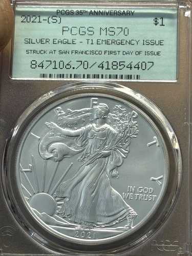 2021年-s PCGS 35周年記念 MS70 シルバーイーグル タイプ1 緊急発行 初日