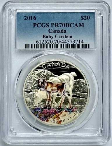 2016年カナダドル 20ドル カリブー カラーライズド ベビーアニマルコレクション PCGS PR70 ディープカメオ