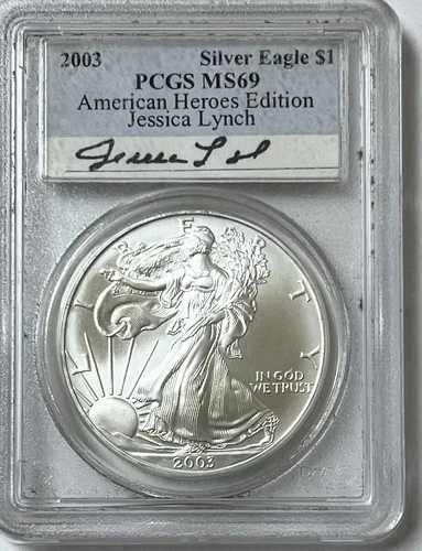 2003年 シルバーイーグル S$1 アメリカンヒーローズエディション ジェシカ・リンチ サイン入り MS69 PCGS 56,760円