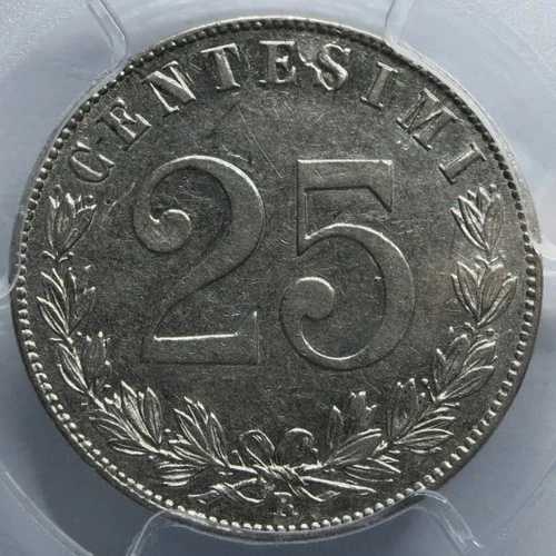 イタリア 25 Centesimi 1902 R Rome PCGS AU 58 希少 UNC ニッケル イーグルクラウン グレーディング済み
