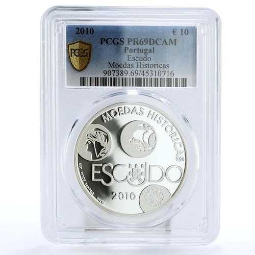 ポルトガル 10ユーロ 歴史的コイン エスクード・モネダ シップ PR69 PCGS 銀貨 2010年