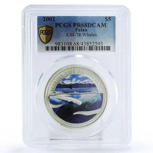 パラオ 5ドル 海洋生物保護クジラ PR68 PCGS 銀貨 2002年