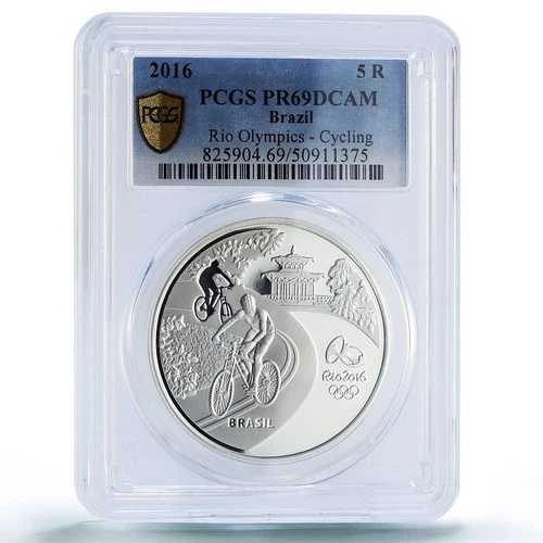 ブラジル 5レアル サイクリング バタフライ リオオリンピック PR69 PCGS 銀貨 2016年