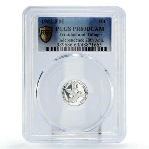 トリニダード・トバゴ 10セント 独立20周年記念 KM-44a PR69 PCGS 銀貨 1982年