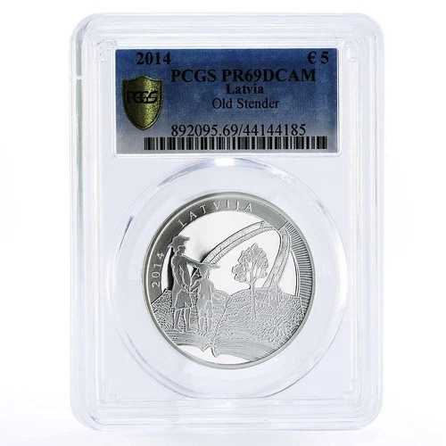 ラトビア 5ユーロ 作家 ゴッタルド・シュテンダー 文学 PR69 PCGS 銀貨 2014年