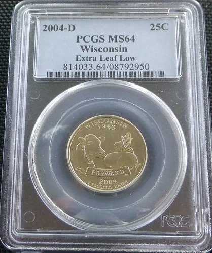 2004-D ウィスコンシン州クォーター - エラー - エクストラリーフ ロー PCGS MS 64