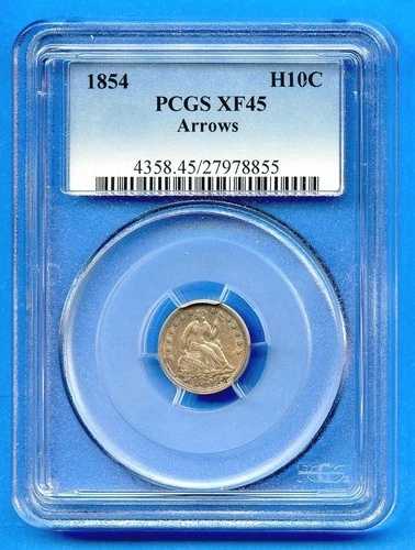 1854年 PCGS XF45 シーテッド・リバティ・ハーフダイム 米国造幣局 銀貨 XF-45 アローズ