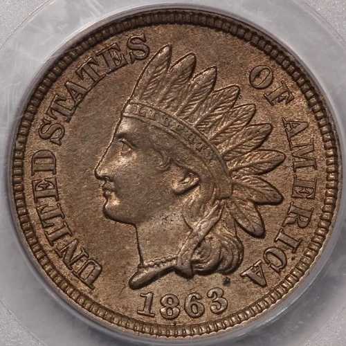 1863年インディアンセント PCGS AU-58