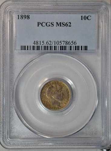 1898年バーバーダイム、PCGS MS62、良好な色調