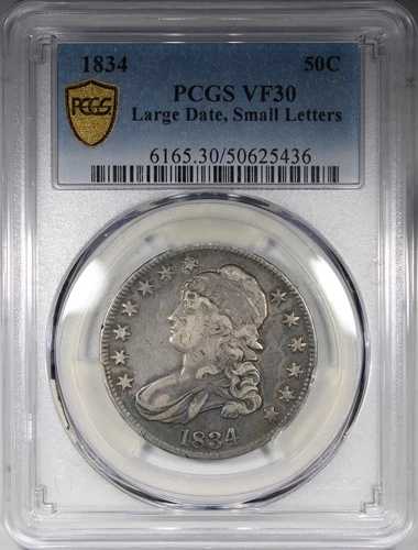 1834年 キャップドバスト ハーフドル PCGS VF30 ラージデイト スモールレター