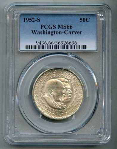 1952年 S ワシントン・カーバー記念銀貨 ハーフドル PCGS MS 66