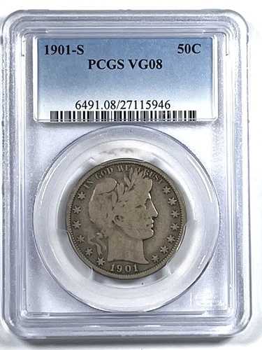 1901-S バーバー ハーフダラー：PCGS VG08
