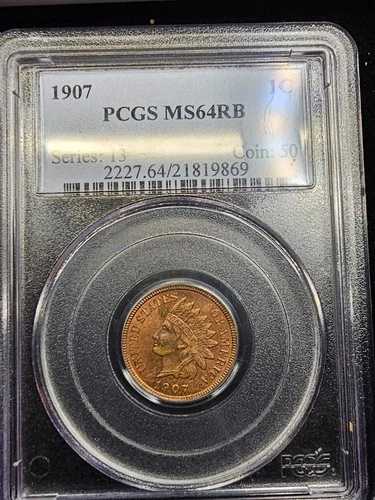 1907年 インディアンヘッド セント PCGS グレード MS64RB 赤茶色 美品 1セント 多少色あり