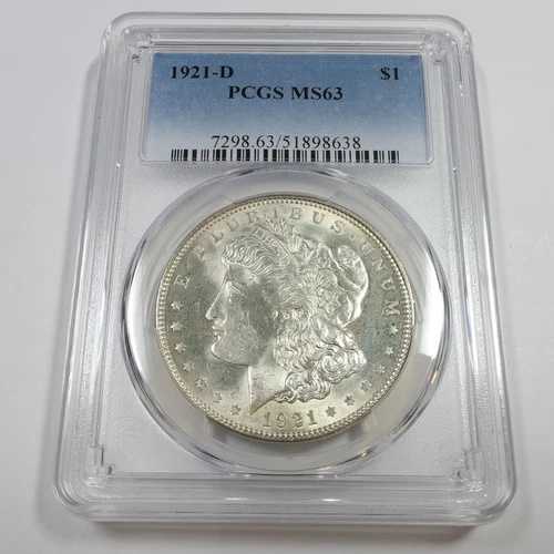 1921 D PCGS MS63 - 銀製モルガンドル 1ドル 米国コイン #54436A