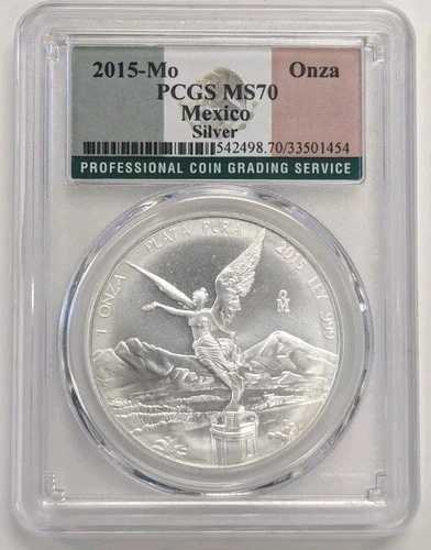 2015年-Mo メキシコ オンザ シルバーコイン PCGS MS70 メキシコ国旗ラベル