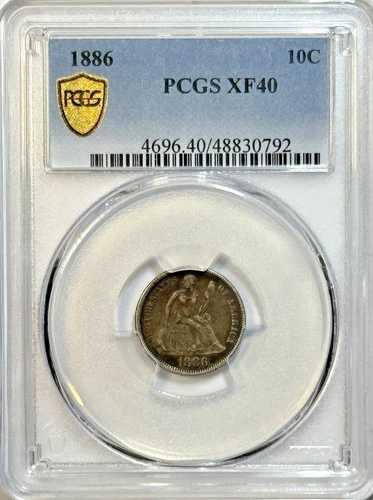 1886 年 リバティ シーテッド ダイム ? PCGS XF40 ? オリジナル カラー ? トーン シルバー ヒーター!