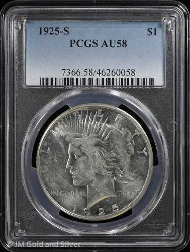 1925-S 1ドル平和銀貨 PCGS AU 58