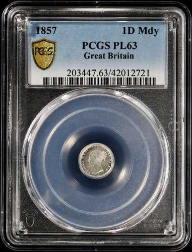 1857年 ヴィクトリア イングランド グレートブリテン シルバー マウンディ ペニー 1D PCGS PL63 プルーフ