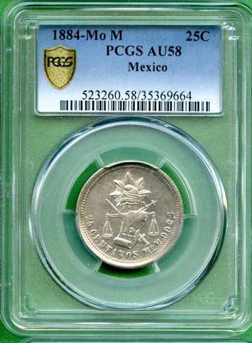 1884年 Mo M メキシコ 25セント PCGS AU 58 シルバー