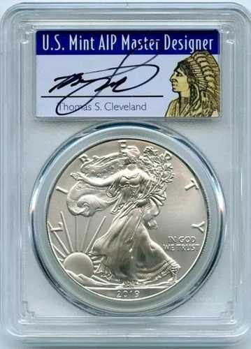 2019 $1 アメリカン イーグル PCGS MS70 FDOI トーマス クリーブランド ネイティブ 1 オンス シルバー コイン。