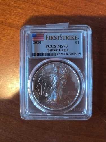 2020年 ファインシルバーイーグル 1オンス PCGS MS70 ファーストストライク地金、認定フラッグ