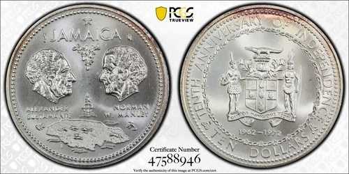 1972年 10ドル ジャマイカ(銀貨)独立10周年記念 PCGS MS68 #47588946