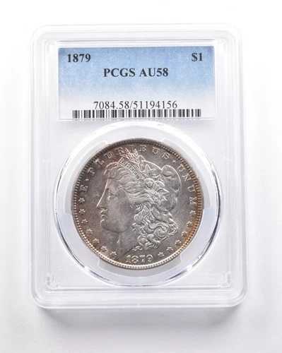 1879年 モルガン銀貨 AU58 PCGS ペリフェラルトーン *5338