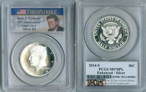 2014-S PCGS MS70PL ファーストストライク シルバー JFK ハーフ ケネディ、MAC UHCAM、50周年記念