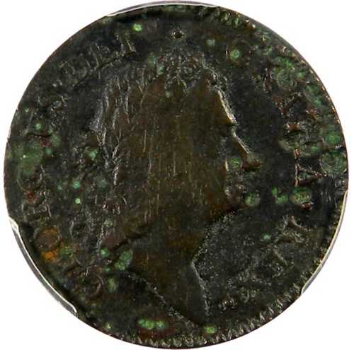 1722年 ウッド・ヒベルニア・ハーフペニー、ファーストタイプ、左手にハープ PCGS VF 詳細 (02-5) 56,760円