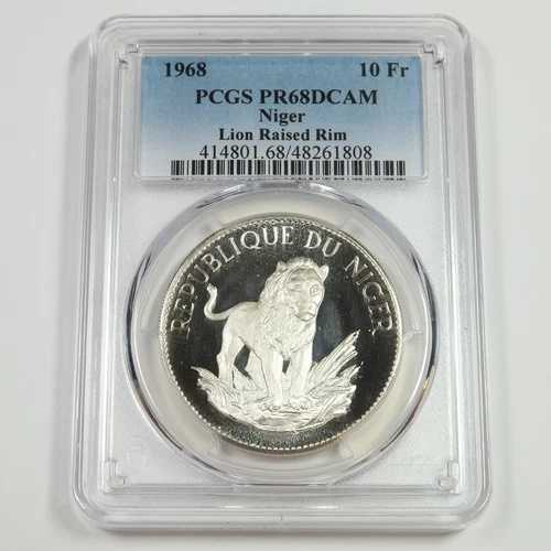 1968年 Mo PCGS PR68 DCAM - ニジェール - シルバー ライオン レイズドリム 10フラン コイン #51269A