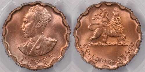 エチオピア 1943 ~44 EE 1936 25セント ライオン 動物 PCGS MS 64 RED KM-36 PC1415 コンビ