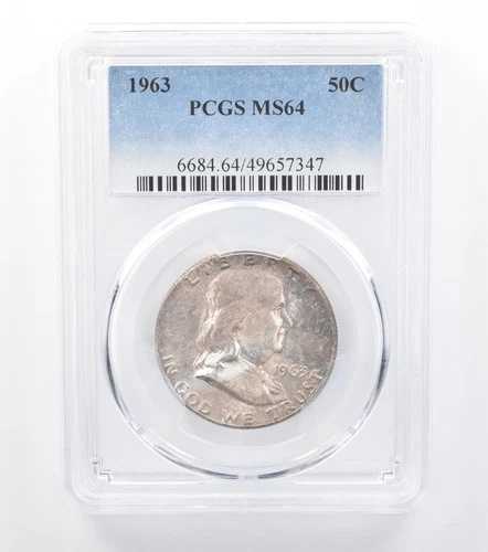 1963年 フランクリン ハーフダラー MS64 PCGS 美しいトーン *7757