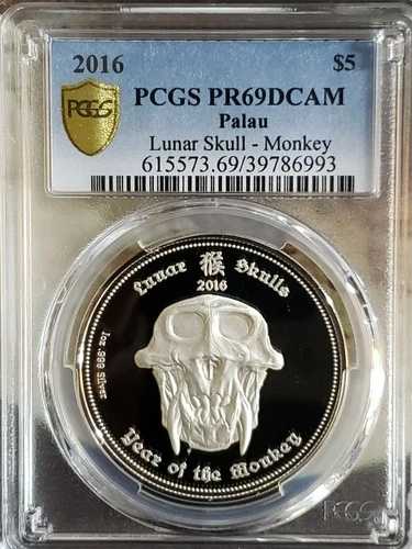 2016年 ルナ・スカル・モンキー パラオ 5ドル銀貨 プルーフ PCGS PR69DCAM #469 56,760円