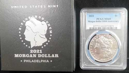 2021年 PCGS MS69 モルガン・シルバー・ダラー ブルーラベル 100周年記念