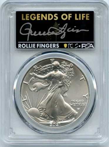 2021 ASE $1 タイプ2 PCGS PSA MS70 レジェンド・オブ・ライフ ローリー・フィンガーズ オークランド・アスレチックス MLB