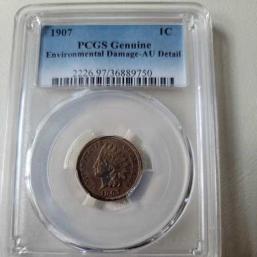 1907年 1セント PCGS 純正環境ダメージ AU詳細 USコイン